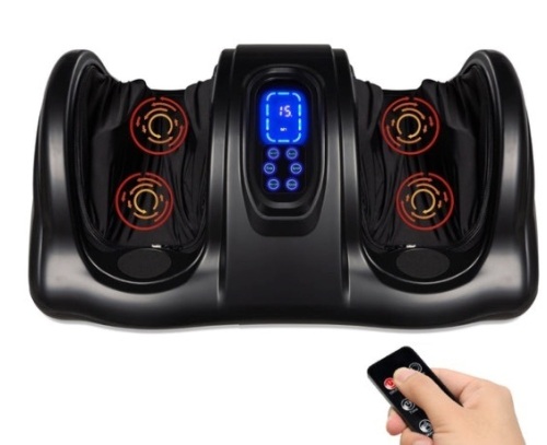Therapeutic Foot Massager w/ High Intensity Rollers, Remote, 3 Modes, Black - Lot 572