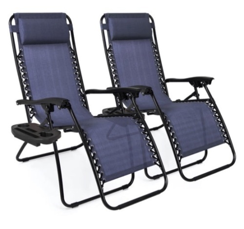 Set of 2 Adjustable Zero Gravity Patio Chair Recliners w/ Cup Holders, Blue - Lot 575