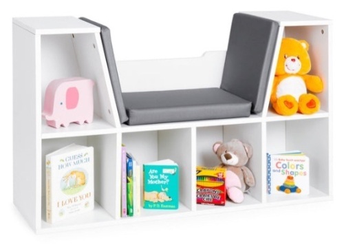 6-Cubbie Kids Bookcase Furniture Accent w/ Cushioned Reading Nook, White - Lot 580