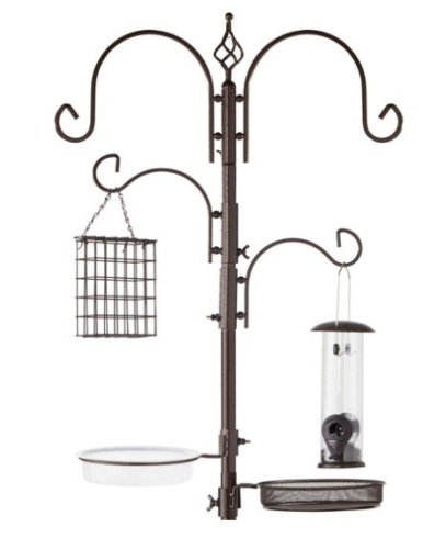 4-Hook Bird Feeding Station, Steel Feeder Stand w/ 2 Bird Feeders - 91in, Bronze - Lot 583