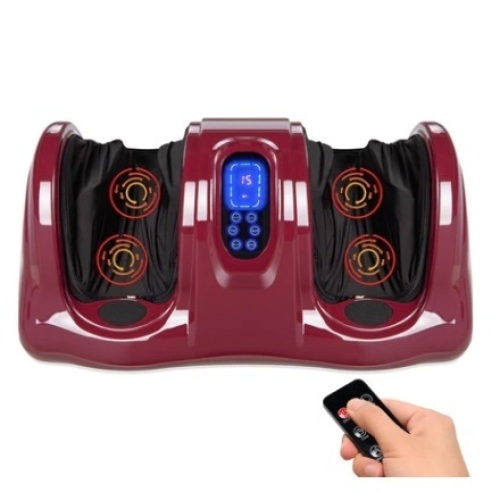 Therapeutic Foot Massager w/ High Intensity Rollers, Remote, 3 Modes, Burgundy - Lot 644