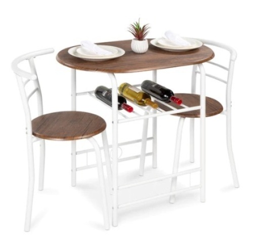 3-Piece Wooden Table & Chairs Dining Set w/ Lower Storage Shelf, White/Brown - Lot 657