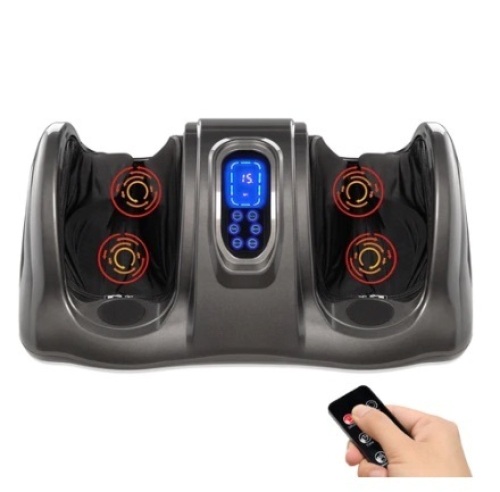 Therapeutic Foot Massager w/ High Intensity Rollers, Remote, 3 Modes, Gray - Lot 659