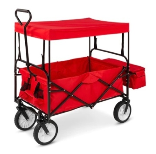 Utility Wagon Cart w/ Folding Design, 2 Cup Holders, Removable Canopy, Red - Lot 674