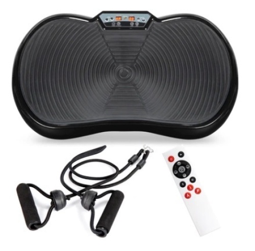 Vibration Plate Exercise Machine Full Body Fitness Platform w/ Bands, Black - Lot 676