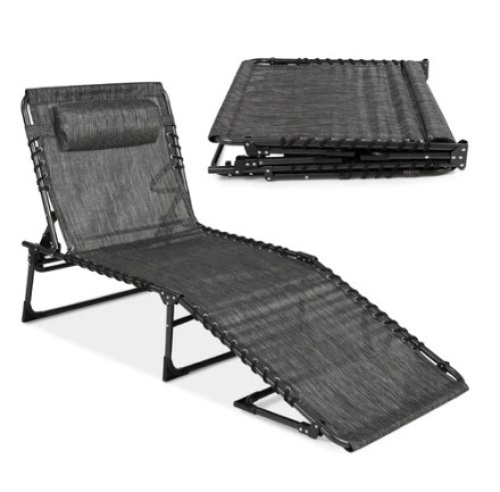 Portable Patio Chaise Lounge Chair Outdoor Recliner w/ Pillow, Gray - Lot 678