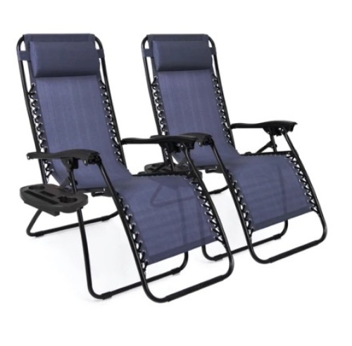 Set of 2 Adjustable Zero Gravity Patio Chair Recliners w/ Cup Holders, Blue - Lot 679
