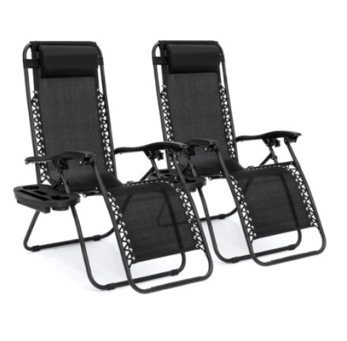 Set of 2 Adjustable Zero Gravity Patio Chair Recliners w/ Cup Holders, Black - Lot 681