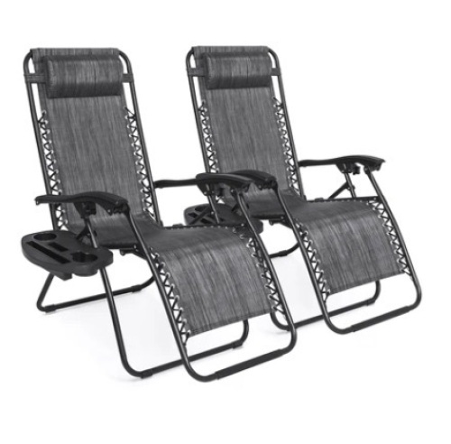 Set of 2 Adjustable Zero Gravity Patio Chair Recliners w/ Cup Holders, Gray - Lot 682