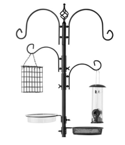 4-Hook Bird Feeding Station, Steel Feeder Stand w/ 2 Bird Feeders - 91in, Black - Lot 417
