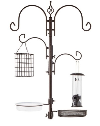 4-Hook Bird Feeding Station, Steel Feeder Stand w/ 2 Bird Feeders - 91in, Bronze - Lot 420