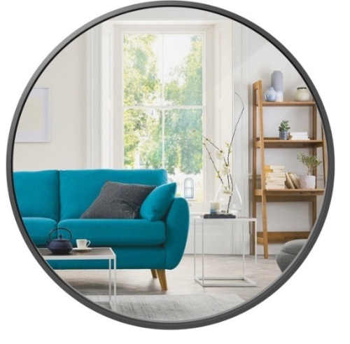 Framed Round Bathroom Vanity Wall Mirror w/ Anti-Blast Film - 36in, Matte Black - Lot 421