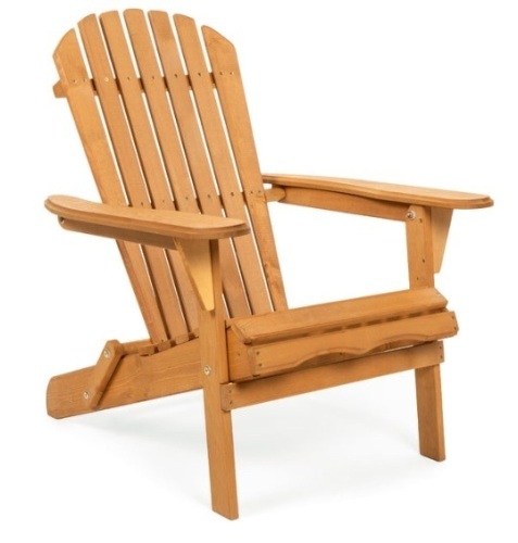 Folding Wooden Adirondack Chair Accent Furniture w/ Natural Finish - Brown - Lot 422