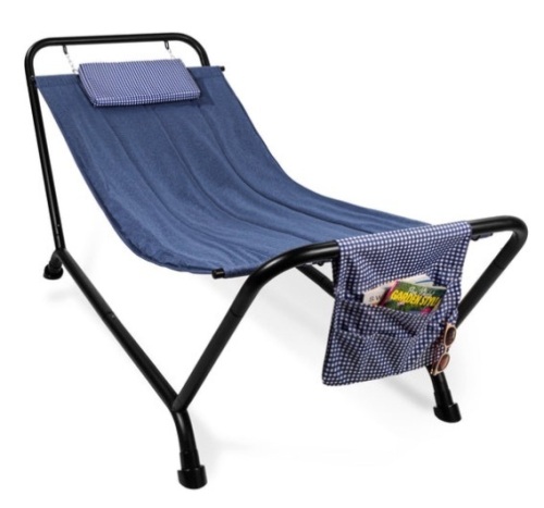 Outdoor Patio Hammock for Backyard, Garden w/ Stand, Pillow, Storage Pockets, Blue - Lot 424