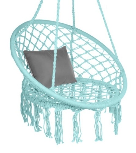 Cotton Macrame Hammock Hanging Chair Swing, Handwoven w/ Backrest, Teal - Lot 428