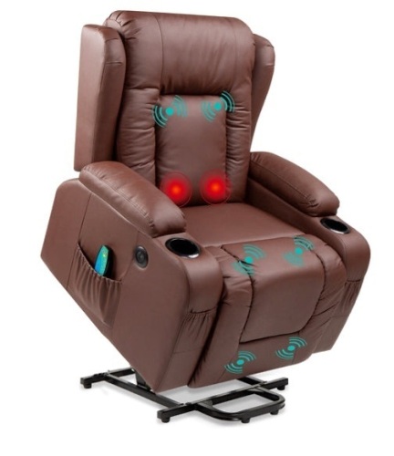 Electric Power Lift Recliner Massage Chair w/ Heat, USB Port, Cupholders, Brown - Lot 430