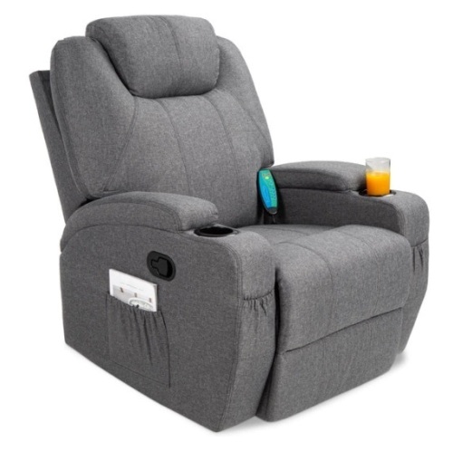 Linen Fabric Swivel Massage Recliner Chair w/ Remote Control, 5 Modes - Lot 431
