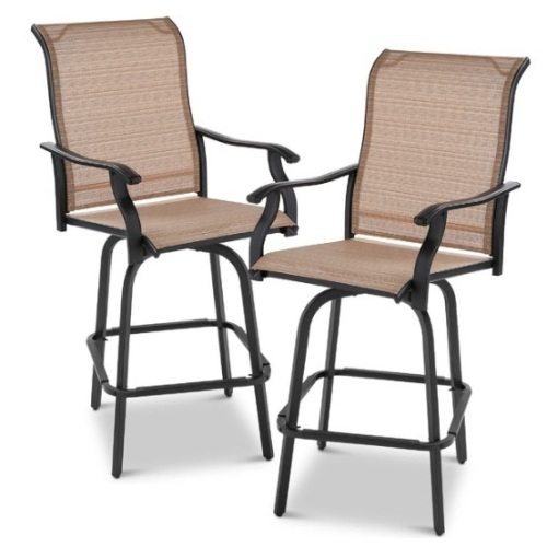 Set of 2 Swivel Barstools w/ 360 Rotation, All-Weather Mesh, Tan - Lot 450