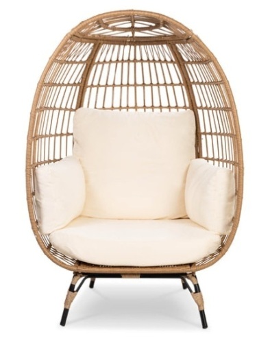 Wicker Egg Chair Oversized Indoor Outdoor Patio Lounger, Ivory - Lot 568