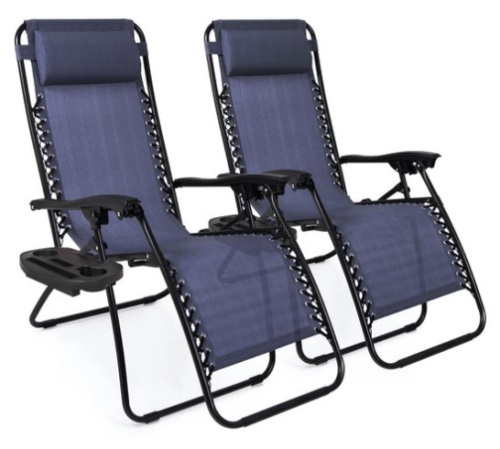 Set of 2 Adjustable Zero Gravity Patio Chair Recliners w/ Cup Holders, Blue - Lot 464