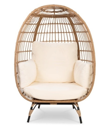 Wicker Egg Chair Oversized Indoor Outdoor Patio Lounger, Ivory - Lot 466