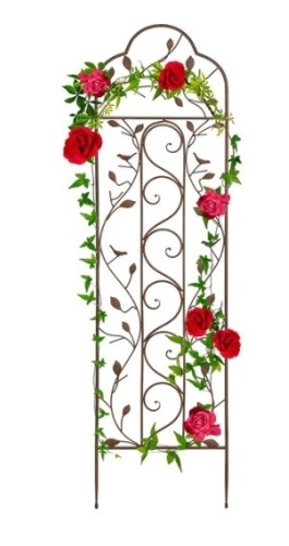 Iron Arched Garden Trellis Fence Panel w/ Branches, Birds - 60x15in - Lot 474