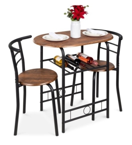 3-Piece Wooden Table & Chairs Dining Set w/ Lower Storage Shelf, Black/Brown - Lot 479