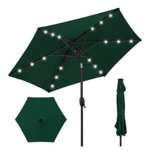 Outdoor Solar Patio Umbrella w/ Push Button Tilt, Crank Lift, 7.5ft, Green - Lot 698