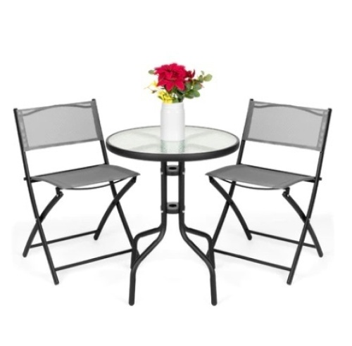 3-Piece Bistro Set w/ Glass Table, 2 Foldable Chairs - Lot 704