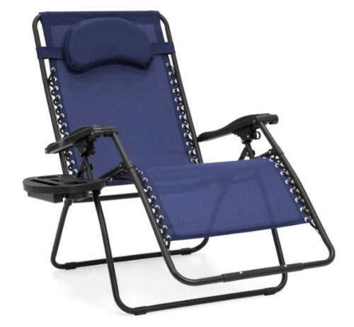 Oversized Reclining Zero Gravity Chair Lounger w/ Cup Holder, Pillow, Navy - Lot 489