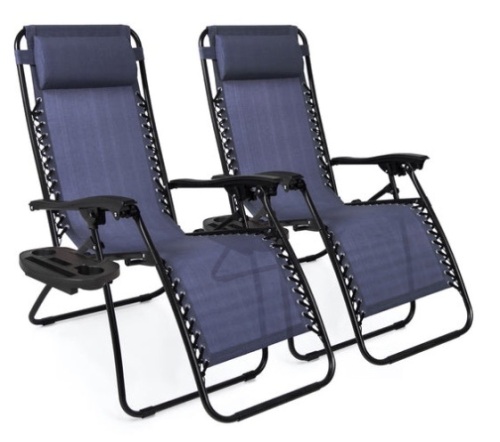 Set of 2 Adjustable Zero Gravity Patio Chair Recliners w/ Cup Holders, Blue - Lot 490