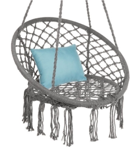 Cotton Macrame Hammock Hanging Chair Swing, Handwoven w/ Backrest, Gray - Lot 492