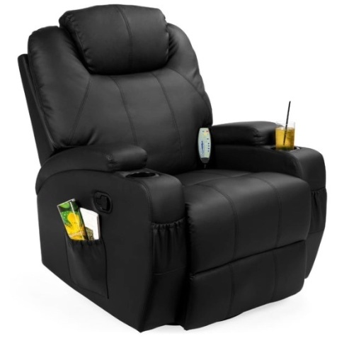 Faux Leather Swivel Glider Massage Recliner Chair w/ Remote Control, 5 Modes, Black - Lot 493
