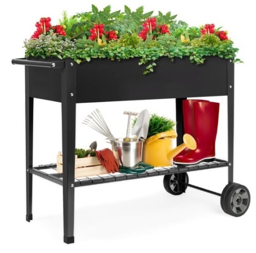 Elevated Metal Garden Bed for Backyard w/ Wheels, Shelf - Lot 586