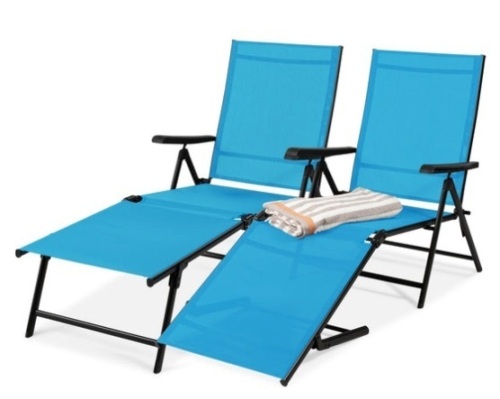 Set of 2 Outdoor Patio Chaise Recliner Lounge Chairs w/ Rust-Resistant Frame, Teal - Lot 592