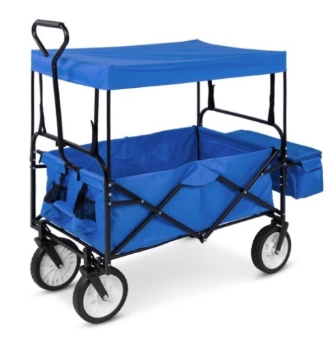 Utility Wagon Cart w/ Folding Design, 2 Cup Holders, Removable Canopy, Blue - Lot 593