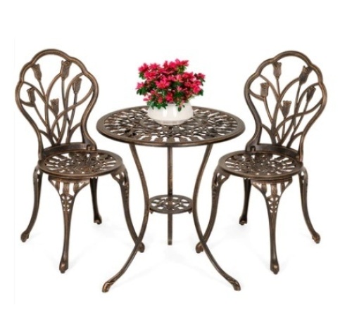 3-Piece Cast Aluminum Patio Bistro Furniture Set, Brown - Lot 720