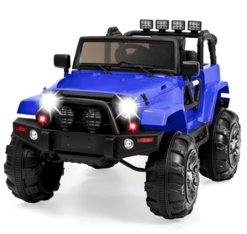 12V Kids Ride-On Truck Car Toy w/ 3 Speeds, LED, Remote, Bluetooth, Blue - Lot 318