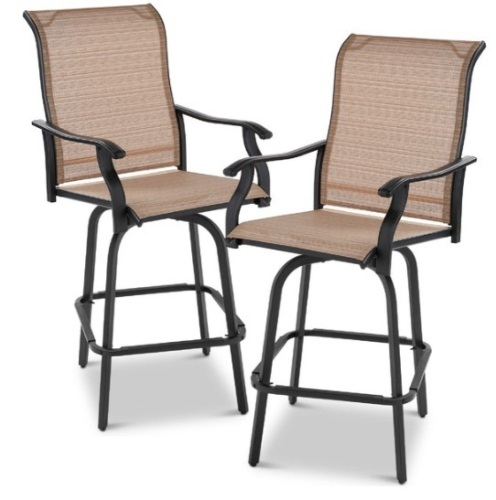 Set of 2 Swivel Barstools w/ 360 Rotation, All-Weather Mesh, Tan - Lot 742