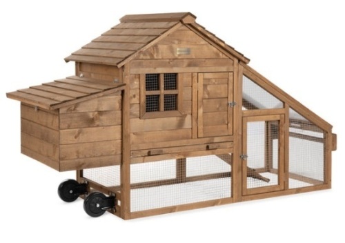 Mobile Wood Chicken Coop Tractor w/ Wheels, 2 Doors, Nest Box - 70in - Lot 743