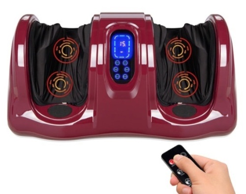Therapeutic Foot Massager w/ High Intensity Rollers, Remote, 3 Modes, Burgundy - Lot 744