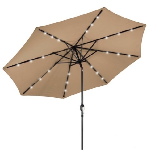 Solar LED Lighted Patio Umbrella w/ Tilt Adjustment, UV-Resistance - 10ft, Tan - Lot 734