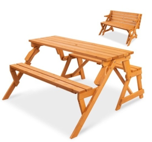 2-in-1 Outdoor Interchangeable Wooden Picnic Table/Garden Bench - Lot 730