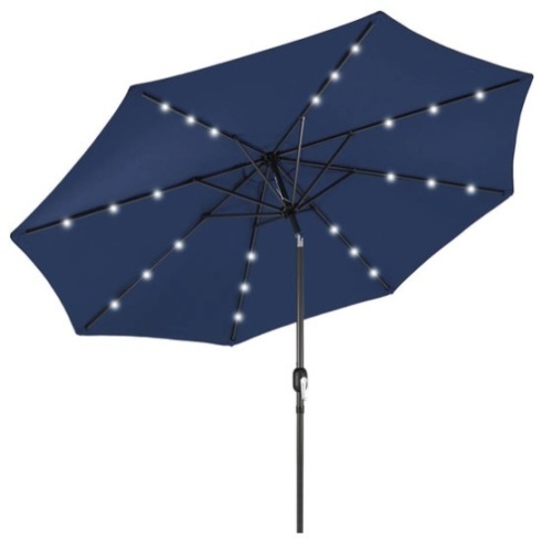 Solar LED Lighted Patio Umbrella w/ Tilt Adjustment, UV-Resistance - 10ft, Navy Blue - Lot 731