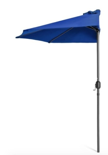 Best Choice Products 9ft Steel Half Patio Umbrella for Outdoor, Balcony, Deck, Yard w/ 5 Ribs, Crank Mechanism - Blue - Lot 732