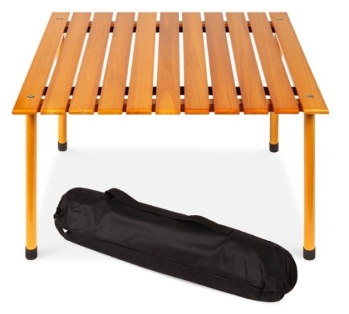 Foldable Indoor Outdoor Wooden Table w/ Carrying Case - 28x28in - Lot 728