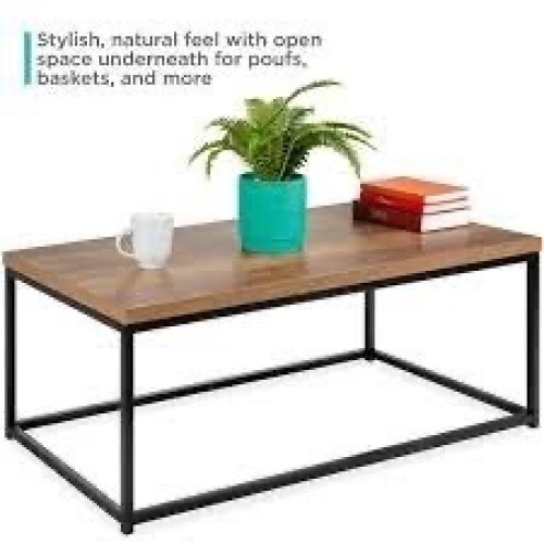 44in Modern Industrial Rectangular Wood Grain Coffee Table w/ Metal Frame - Lot 408