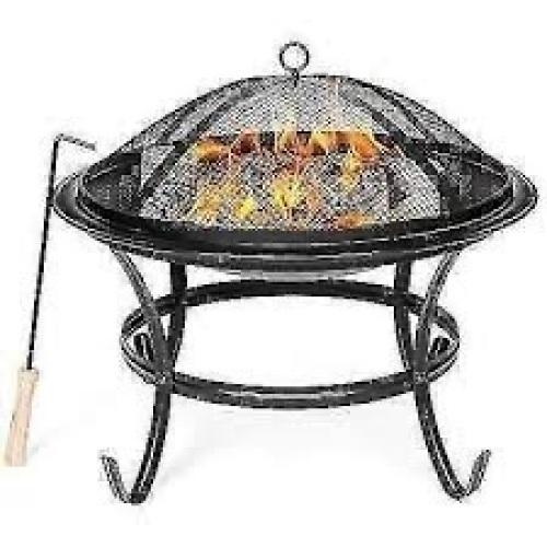 Steel Outdoor Patio Fire Pit Bowl w/ Screen Cover, Poker - 22in - Lot 435