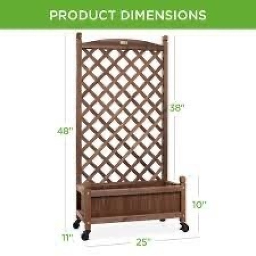Set of 2 Wood Planter Box & Lattice Trellis w/ Optional Wheels - 48in - Lot 471
