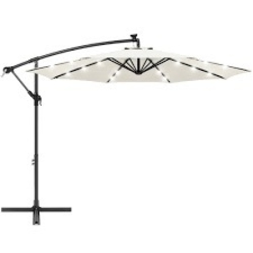 Solar LED Offset Hanging Patio Umbrella w/ Crank Tilt Adjustment - 10ft - Lot 494